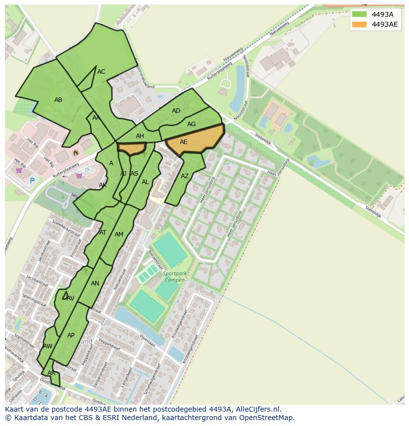 Afbeelding van het postcodegebied 4493 AE op de kaart.