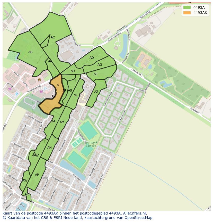 Afbeelding van het postcodegebied 4493 AK op de kaart.