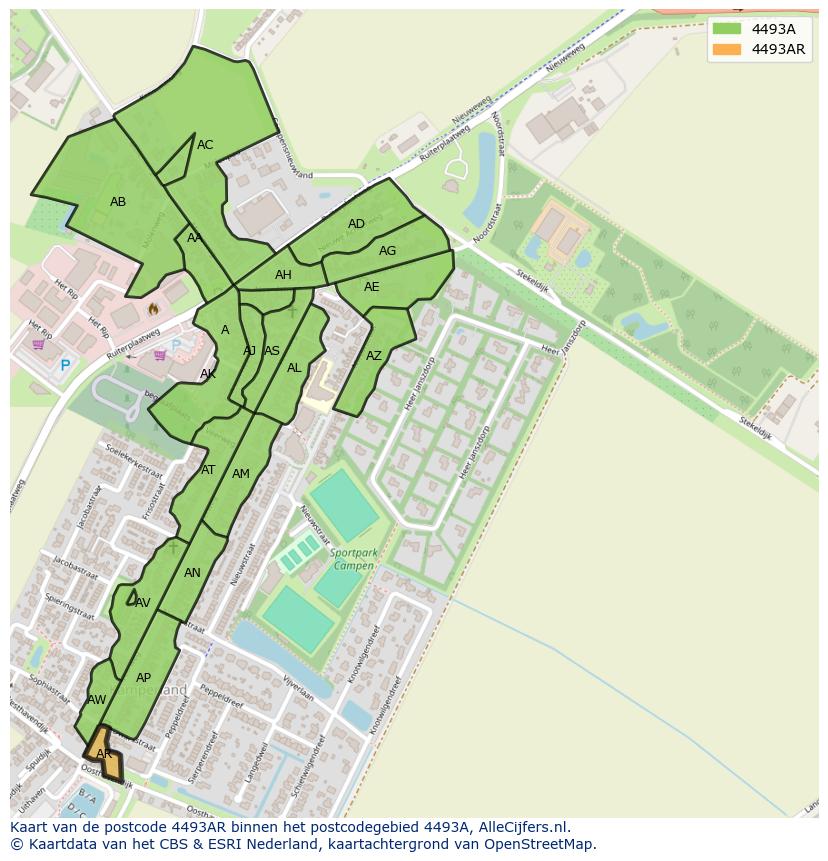 Afbeelding van het postcodegebied 4493 AR op de kaart.