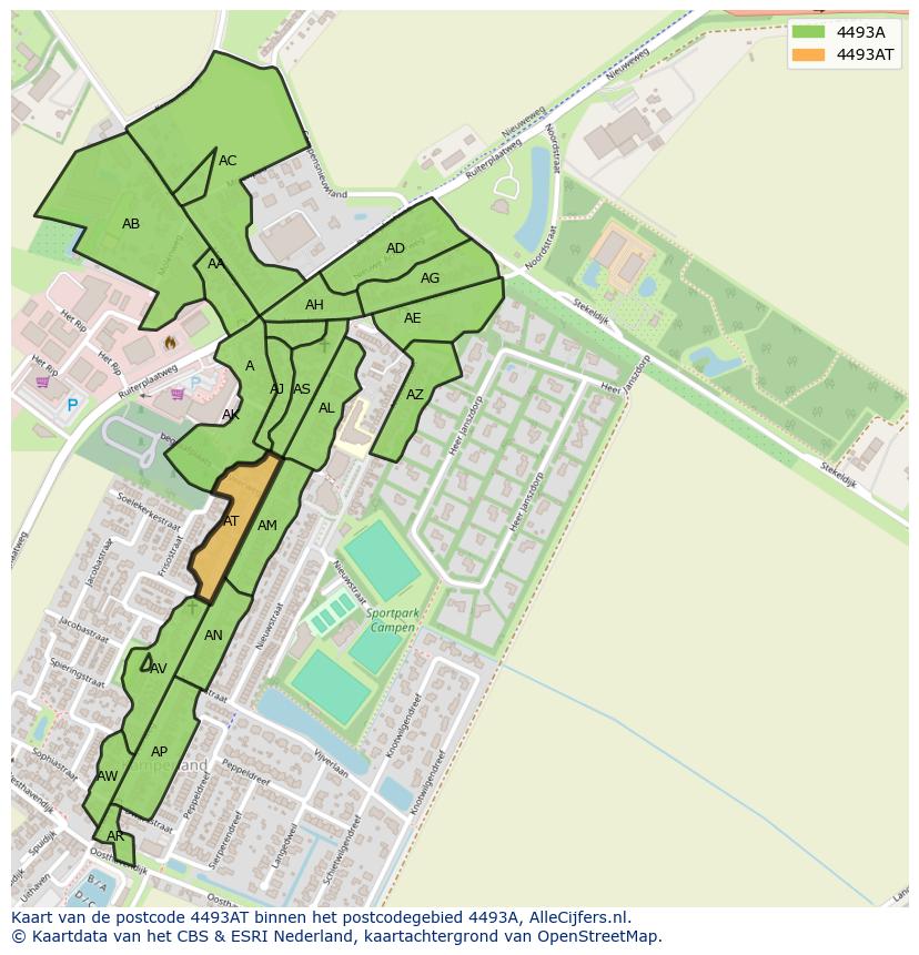 Afbeelding van het postcodegebied 4493 AT op de kaart.