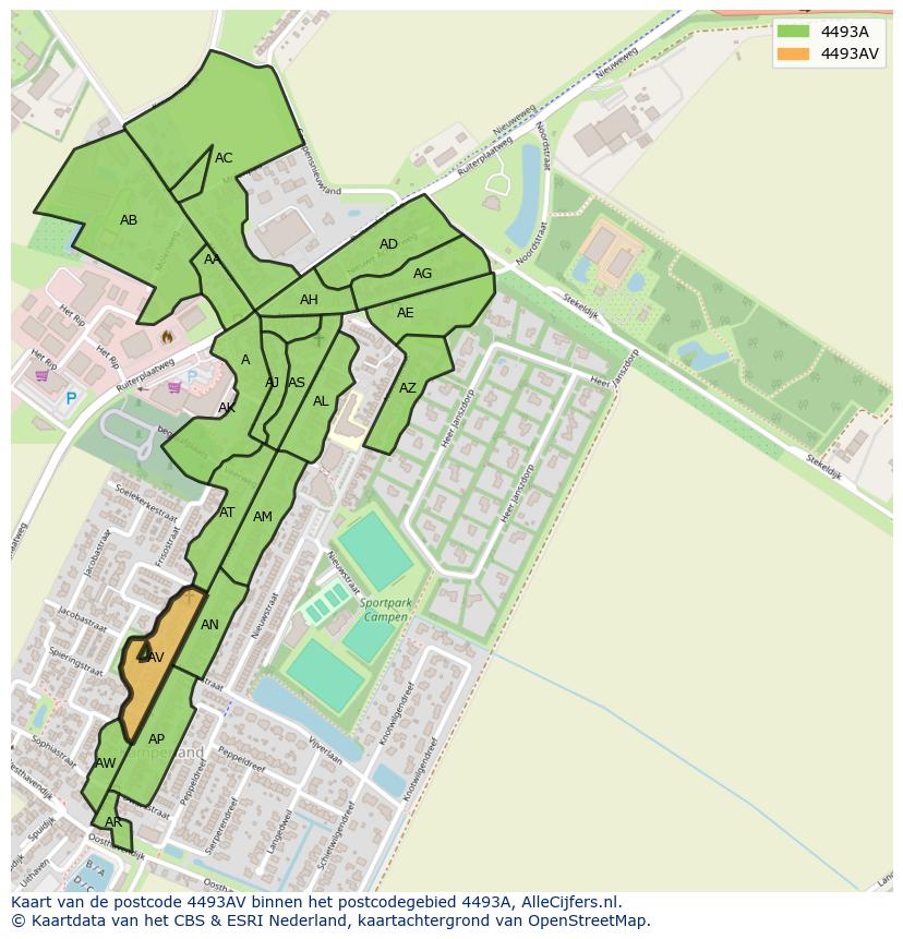 Afbeelding van het postcodegebied 4493 AV op de kaart.