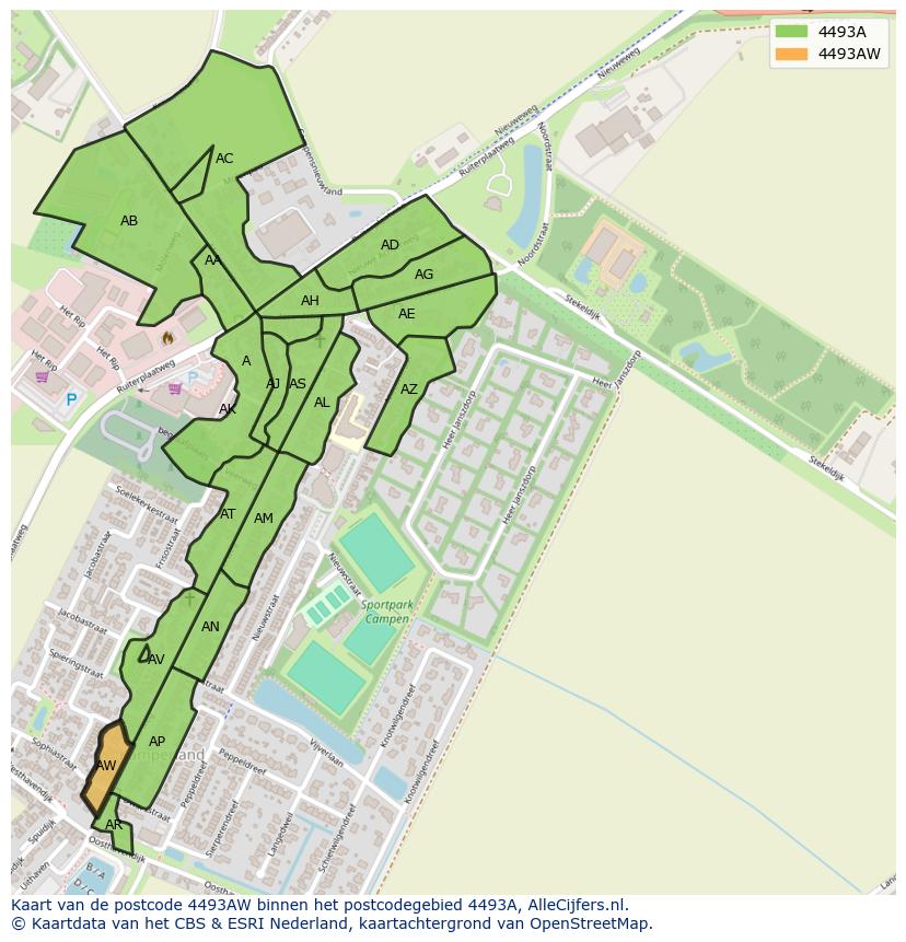 Afbeelding van het postcodegebied 4493 AW op de kaart.