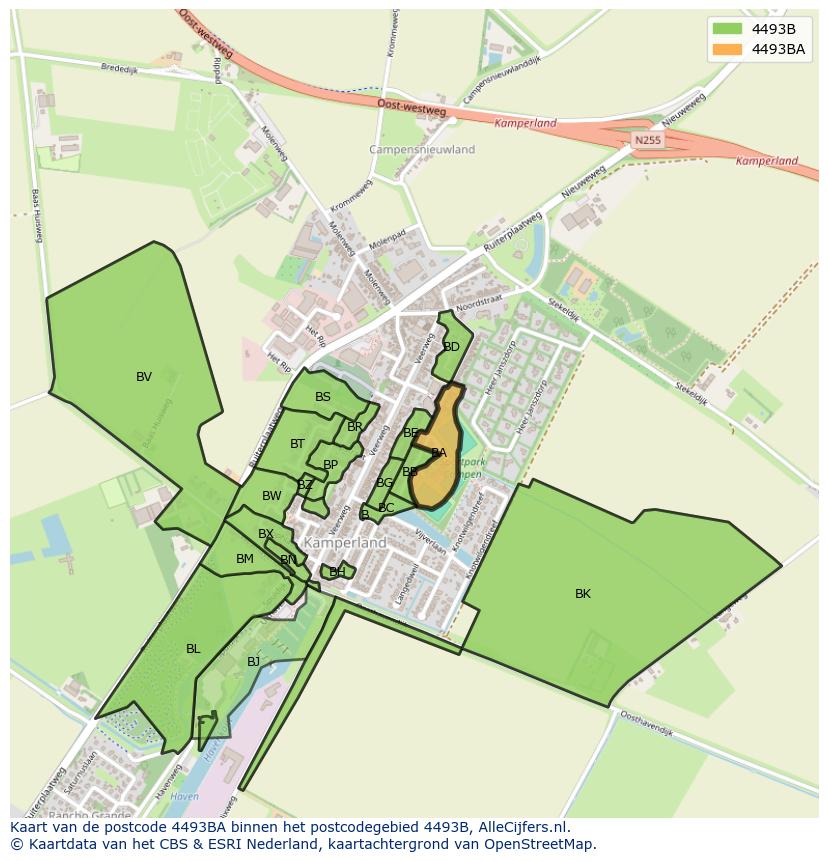 Afbeelding van het postcodegebied 4493 BA op de kaart.