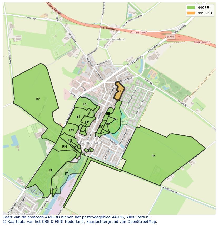 Afbeelding van het postcodegebied 4493 BD op de kaart.