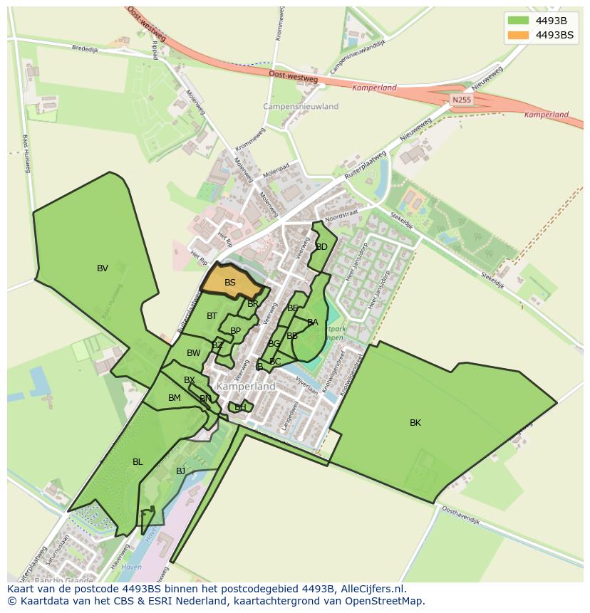 Afbeelding van het postcodegebied 4493 BS op de kaart.