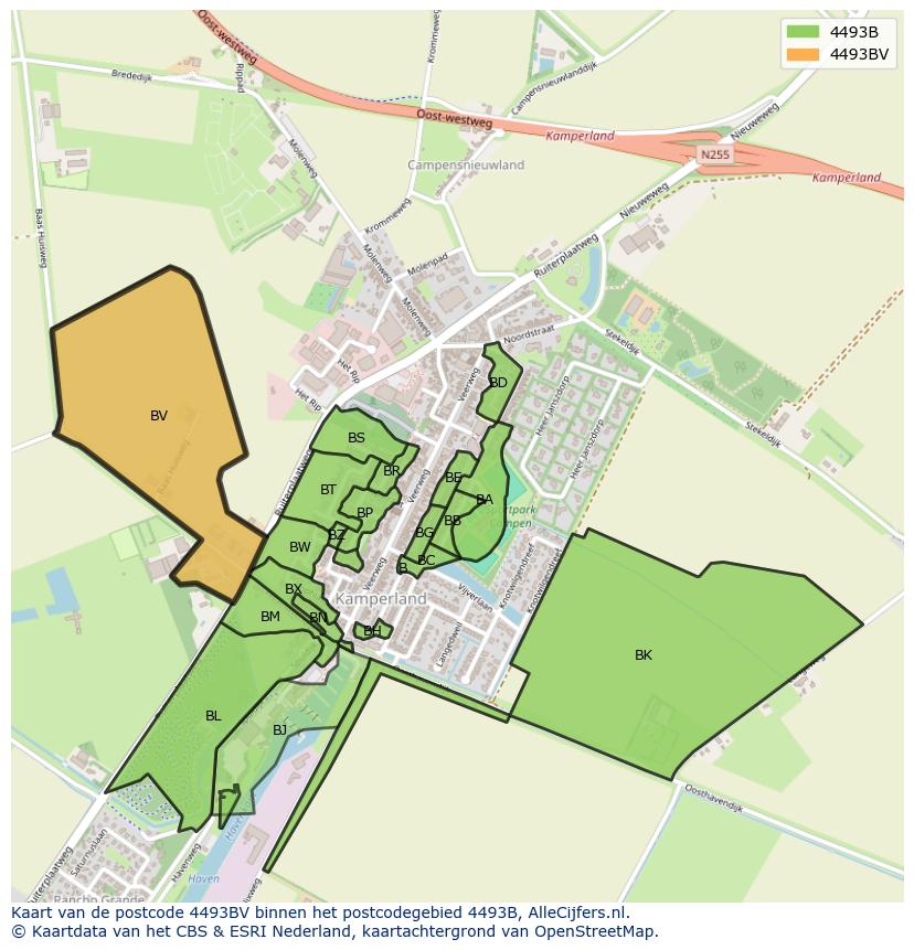 Afbeelding van het postcodegebied 4493 BV op de kaart.