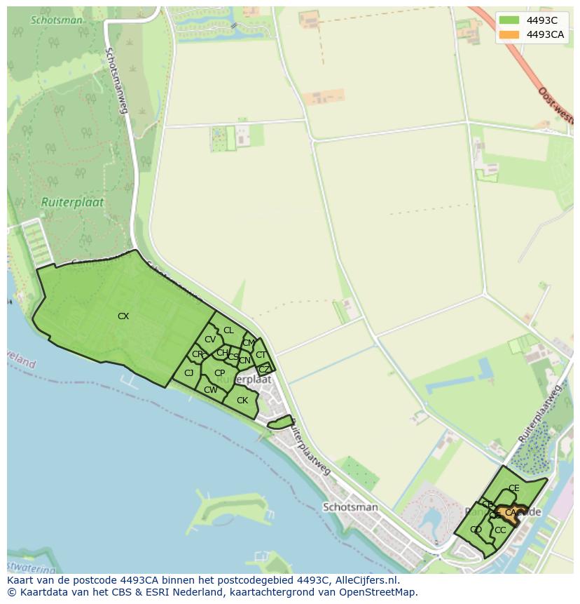 Afbeelding van het postcodegebied 4493 CA op de kaart.