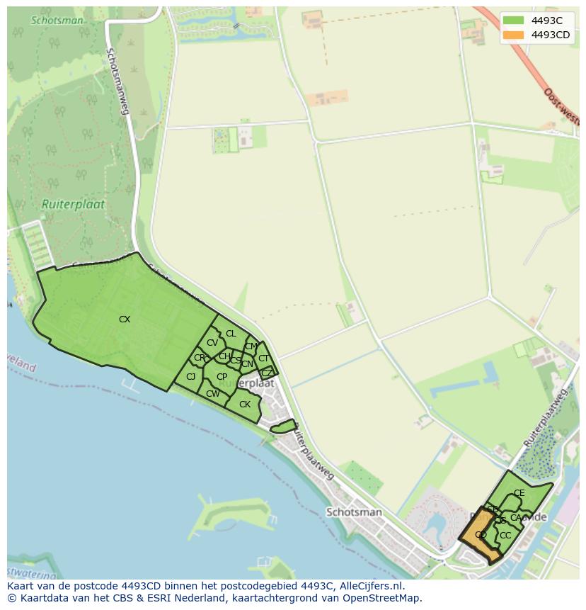 Afbeelding van het postcodegebied 4493 CD op de kaart.