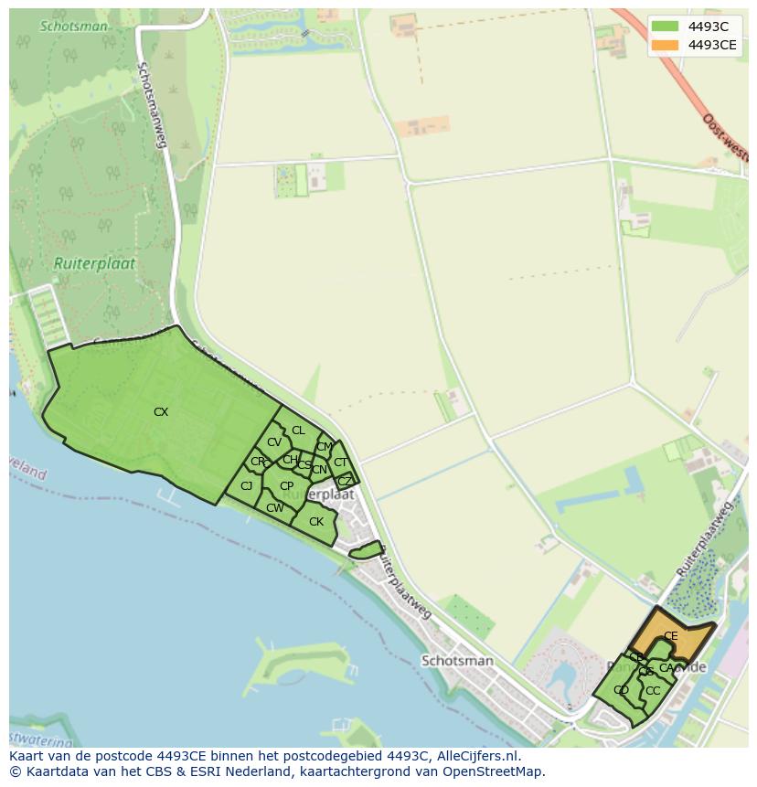 Afbeelding van het postcodegebied 4493 CE op de kaart.