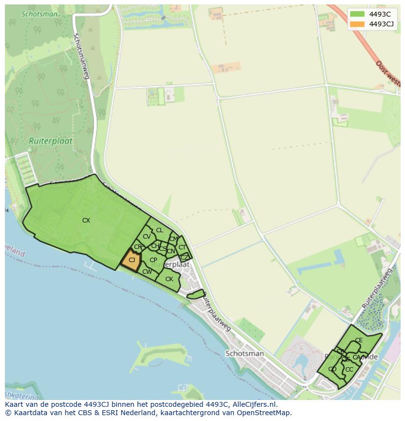 Afbeelding van het postcodegebied 4493 CJ op de kaart.