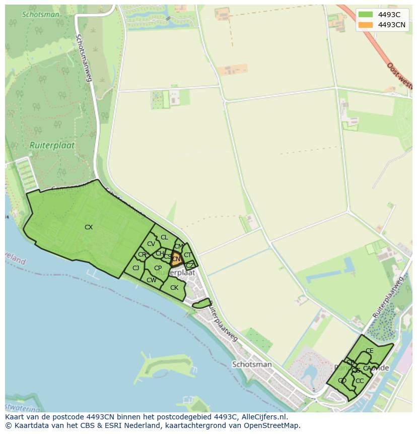Afbeelding van het postcodegebied 4493 CN op de kaart.