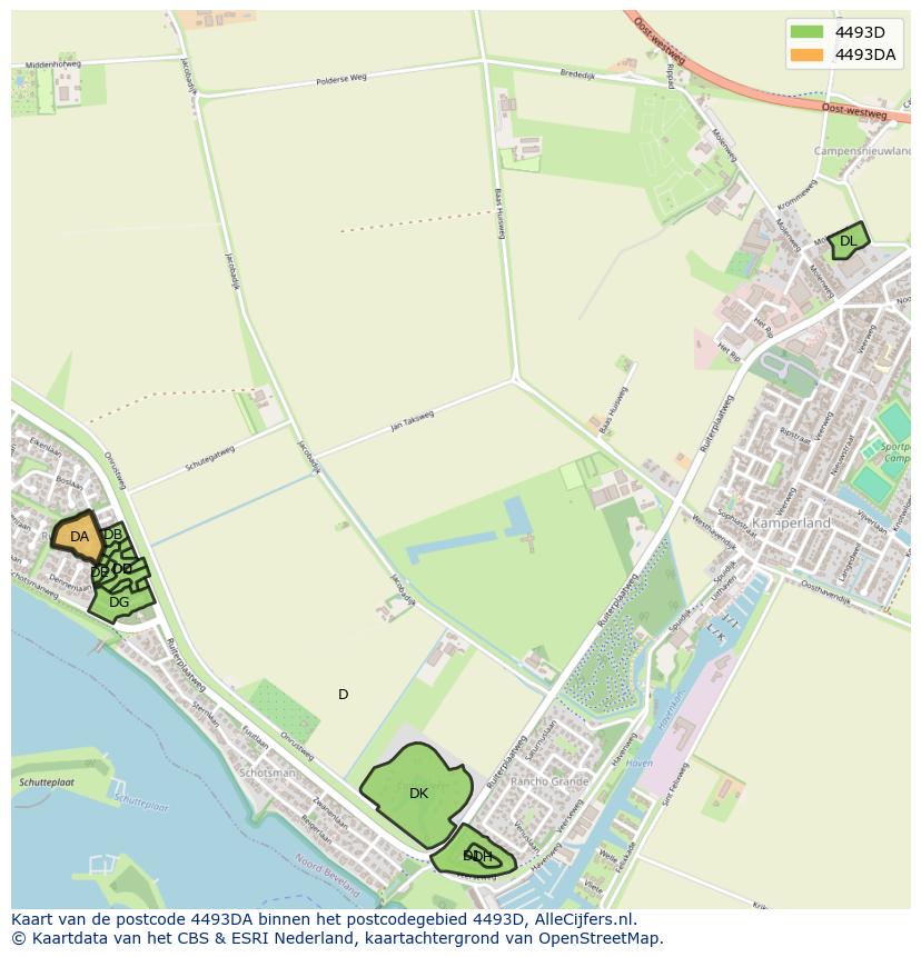 Afbeelding van het postcodegebied 4493 DA op de kaart.