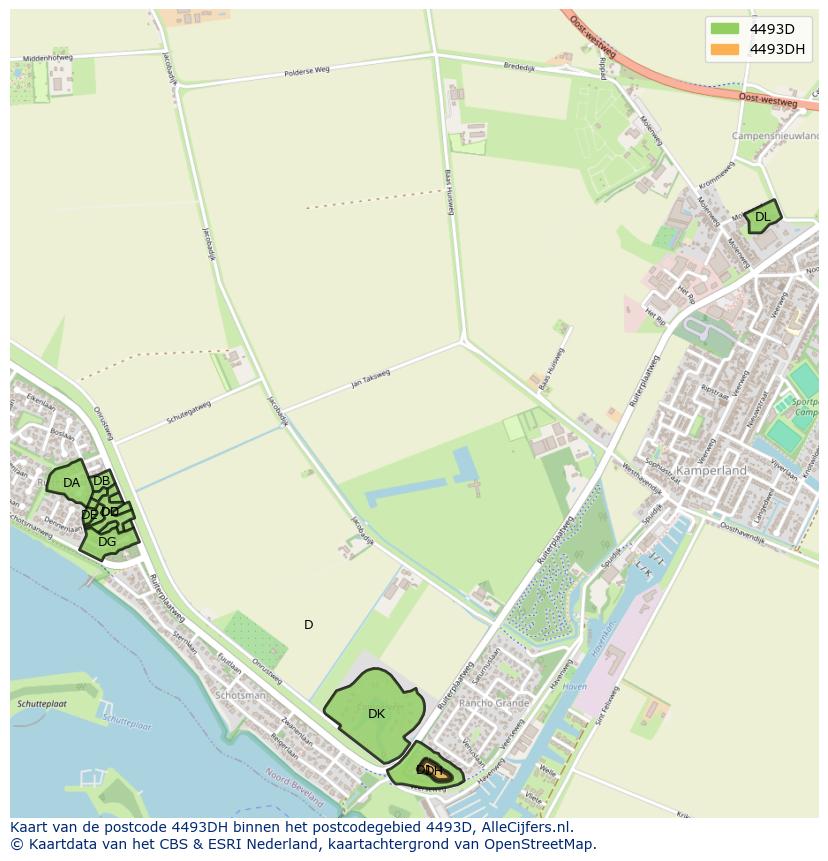 Afbeelding van het postcodegebied 4493 DH op de kaart.