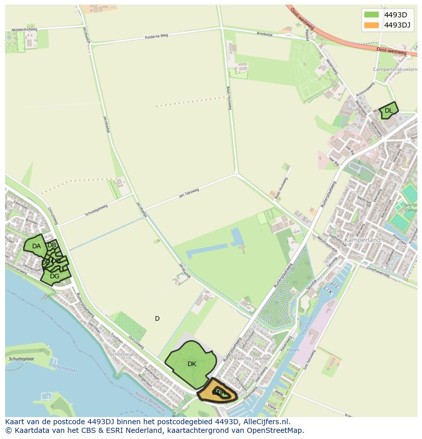 Afbeelding van het postcodegebied 4493 DJ op de kaart.