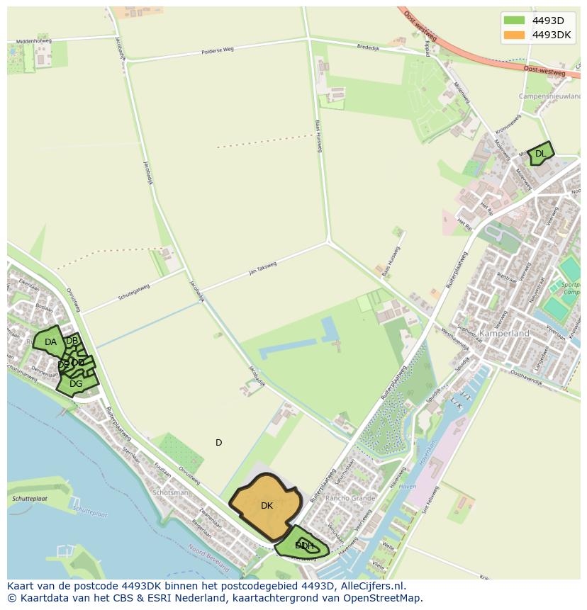 Afbeelding van het postcodegebied 4493 DK op de kaart.