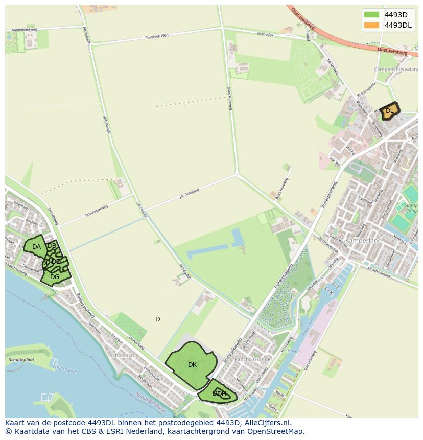 Afbeelding van het postcodegebied 4493 DL op de kaart.