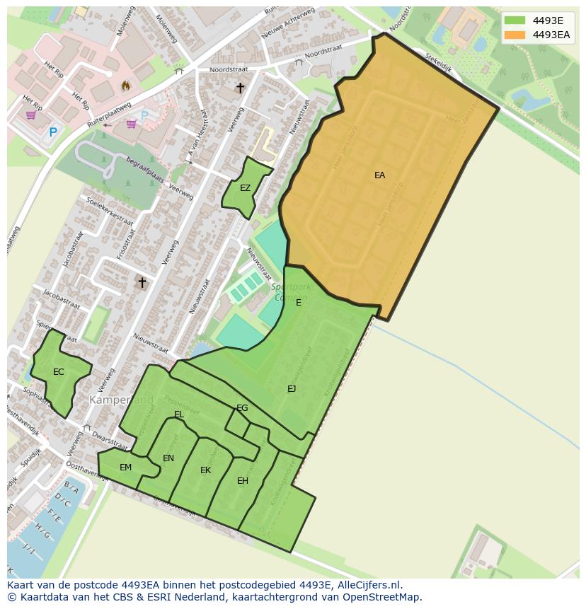 Afbeelding van het postcodegebied 4493 EA op de kaart.
