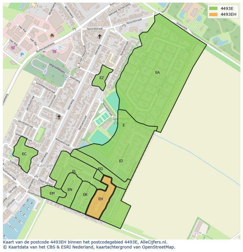 Afbeelding van het postcodegebied 4493 EH op de kaart.