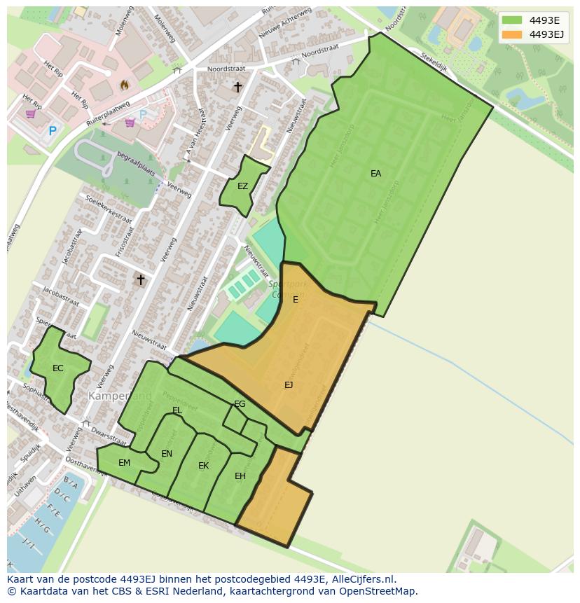 Afbeelding van het postcodegebied 4493 EJ op de kaart.