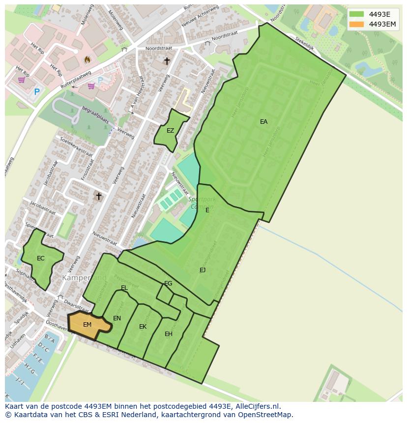 Afbeelding van het postcodegebied 4493 EM op de kaart.