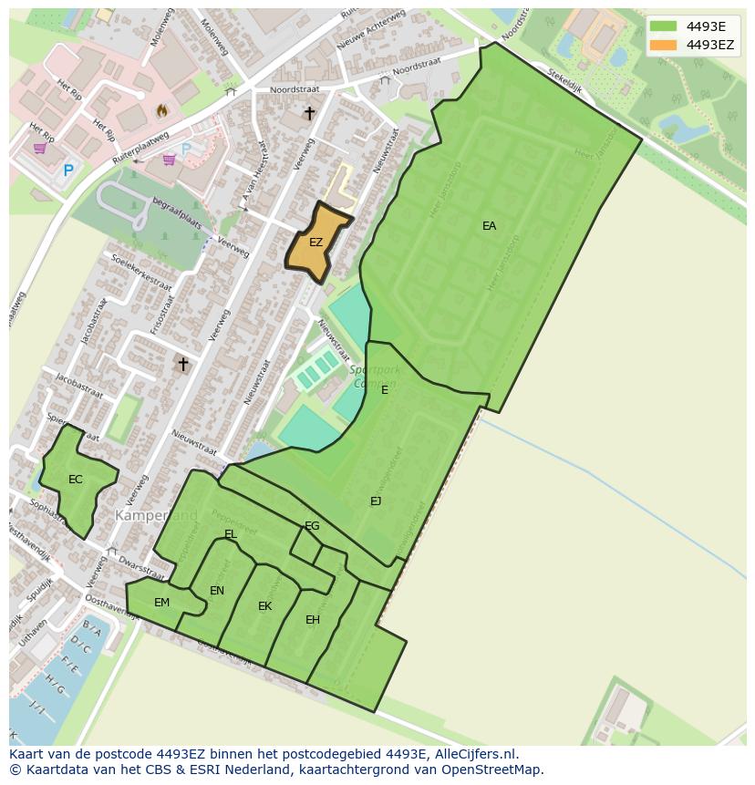 Afbeelding van het postcodegebied 4493 EZ op de kaart.