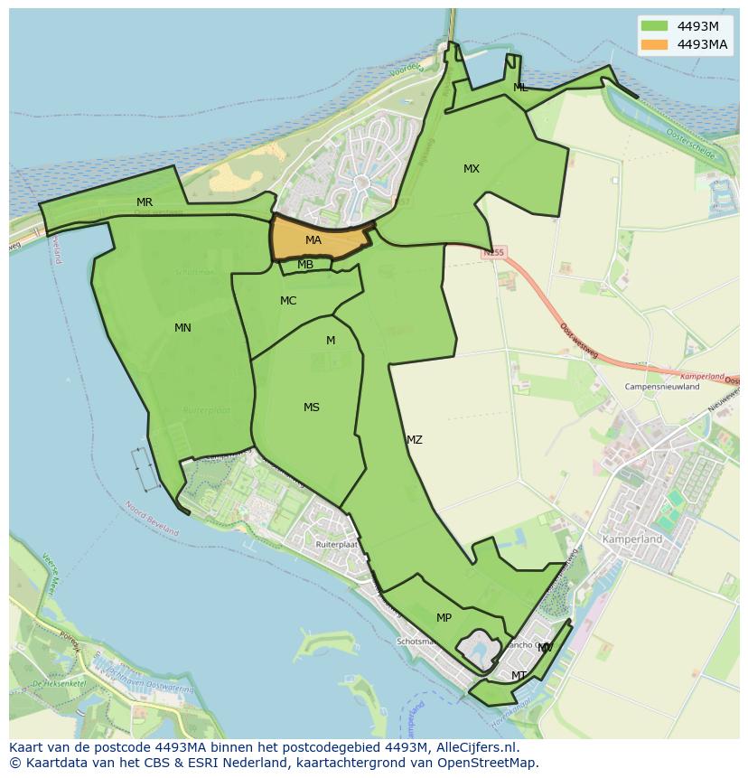 Afbeelding van het postcodegebied 4493 MA op de kaart.