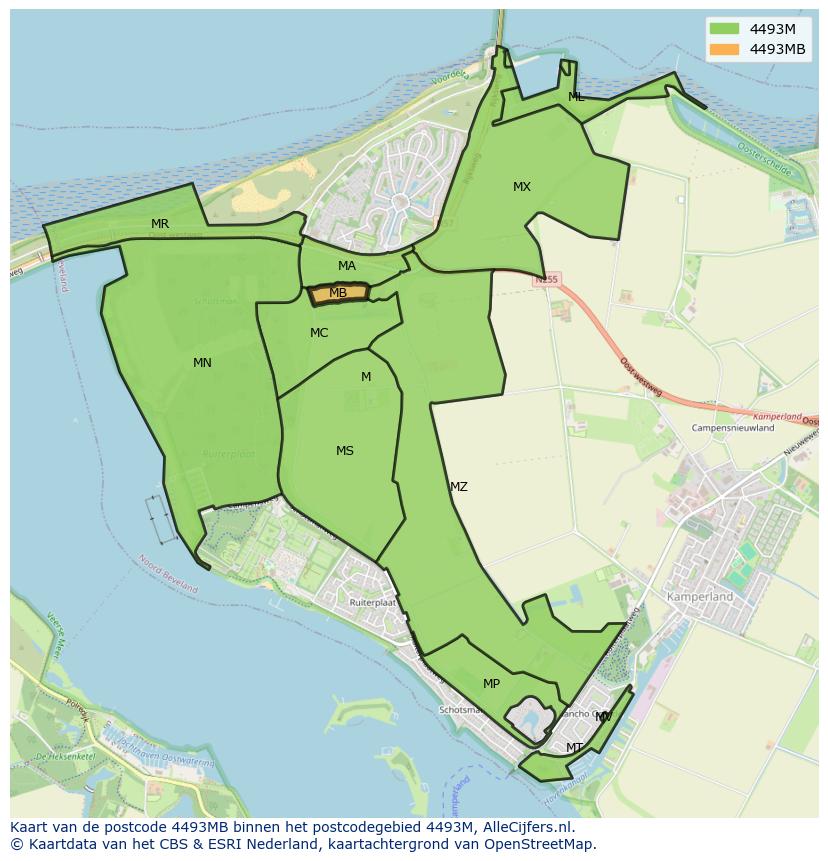 Afbeelding van het postcodegebied 4493 MB op de kaart.