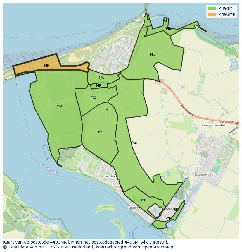 Afbeelding van het postcodegebied 4493 MR op de kaart.