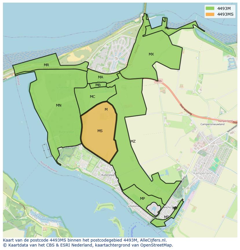 Afbeelding van het postcodegebied 4493 MS op de kaart.