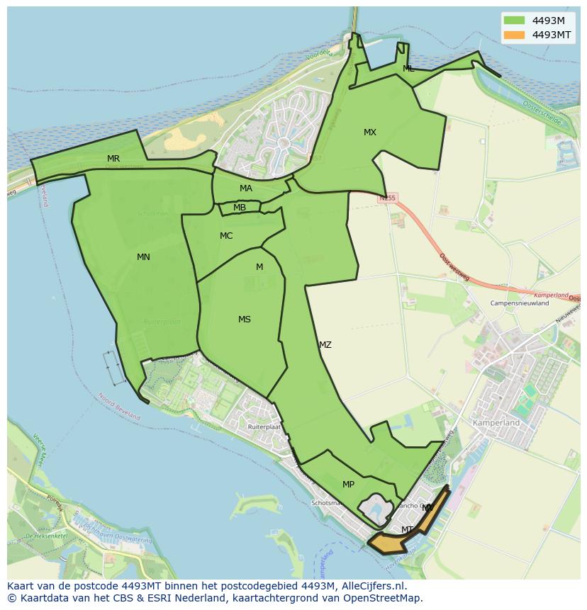 Afbeelding van het postcodegebied 4493 MT op de kaart.