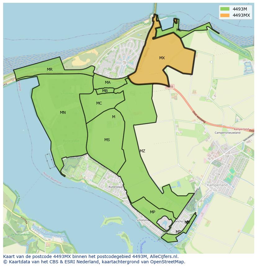 Afbeelding van het postcodegebied 4493 MX op de kaart.