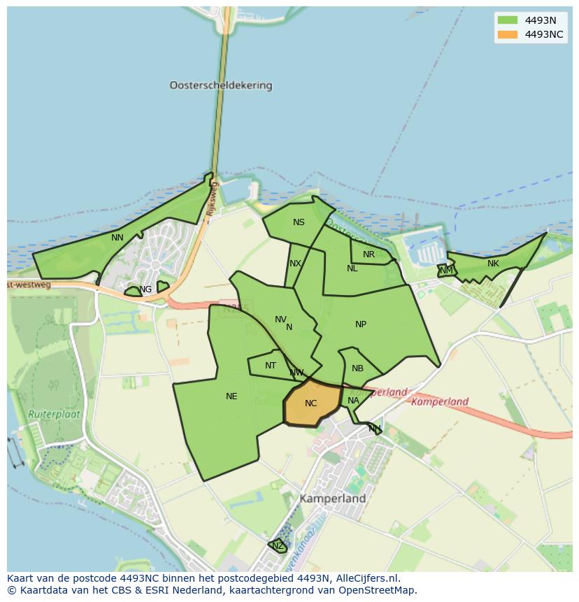 Afbeelding van het postcodegebied 4493 NC op de kaart.