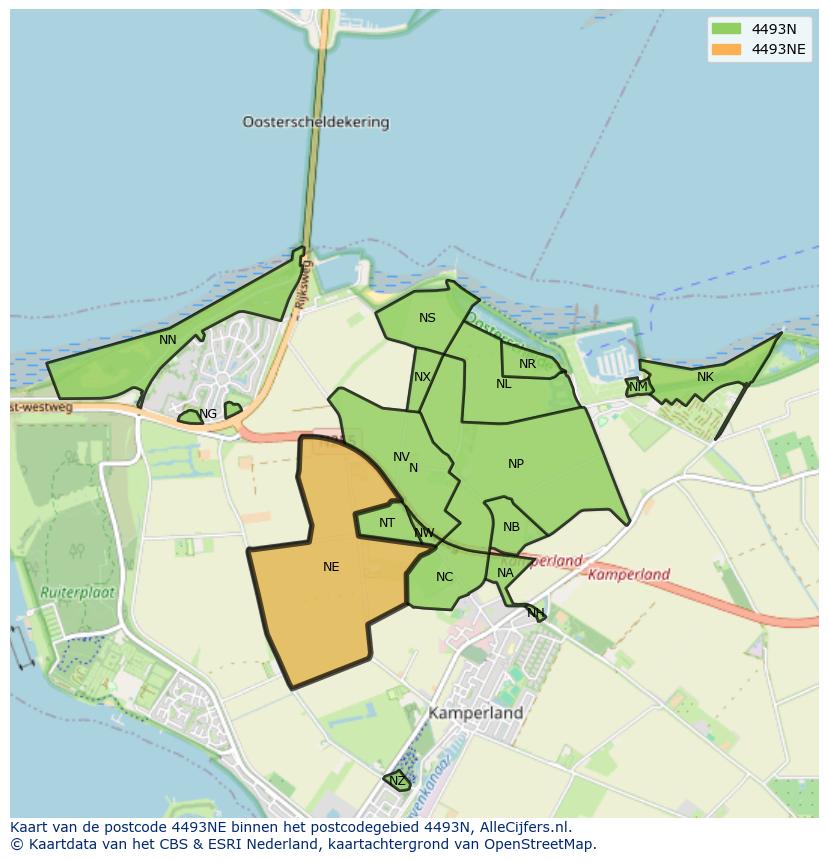 Afbeelding van het postcodegebied 4493 NE op de kaart.
