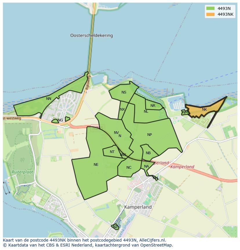 Afbeelding van het postcodegebied 4493 NK op de kaart.