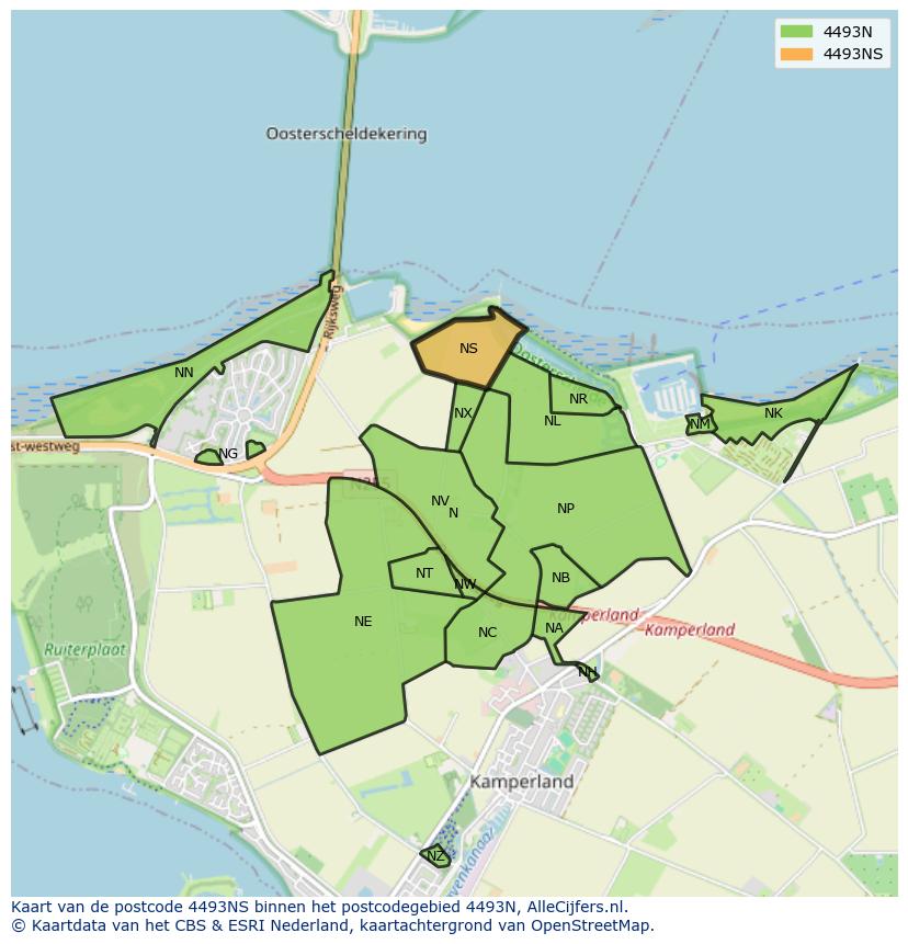 Afbeelding van het postcodegebied 4493 NS op de kaart.