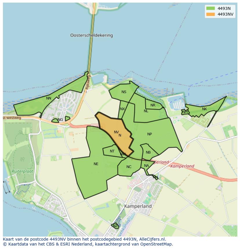 Afbeelding van het postcodegebied 4493 NV op de kaart.