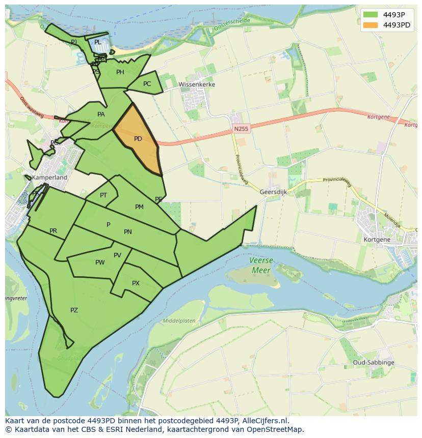 Afbeelding van het postcodegebied 4493 PD op de kaart.