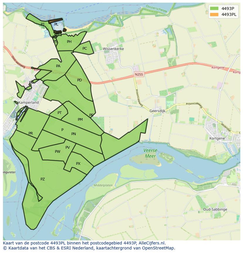Afbeelding van het postcodegebied 4493 PL op de kaart.