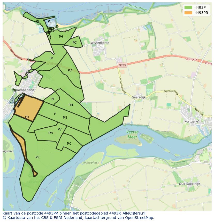 Afbeelding van het postcodegebied 4493 PR op de kaart.