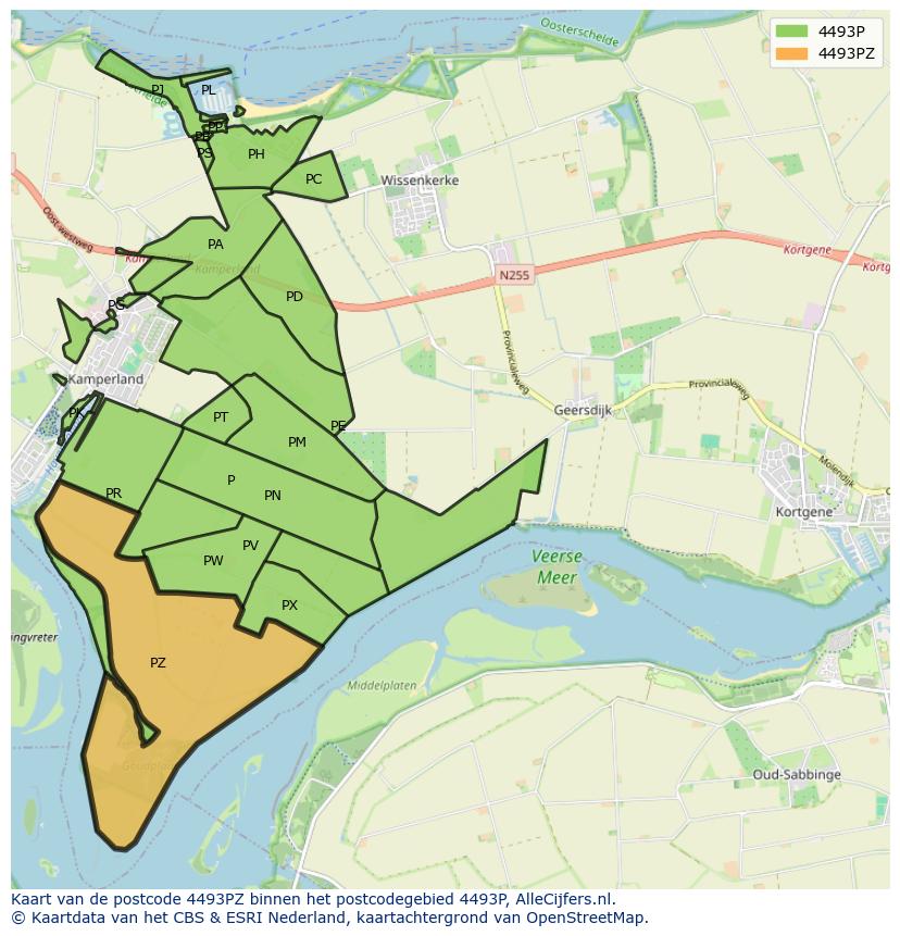 Afbeelding van het postcodegebied 4493 PZ op de kaart.