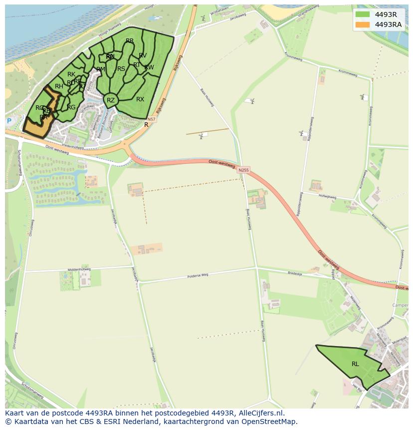 Afbeelding van het postcodegebied 4493 RA op de kaart.