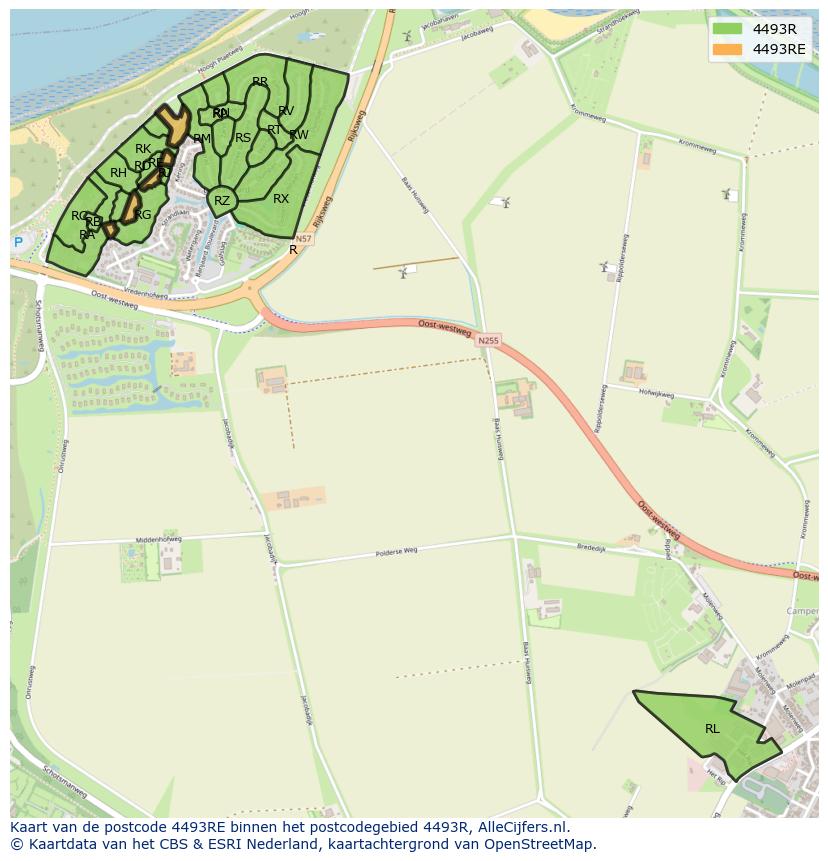 Afbeelding van het postcodegebied 4493 RE op de kaart.