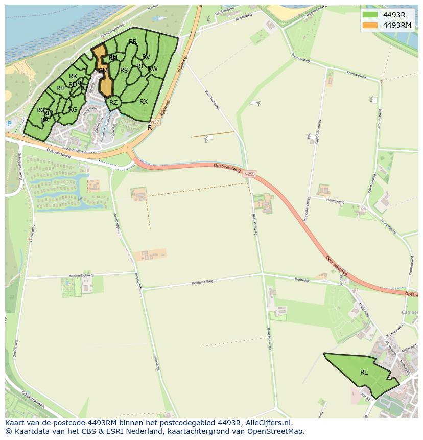 Afbeelding van het postcodegebied 4493 RM op de kaart.
