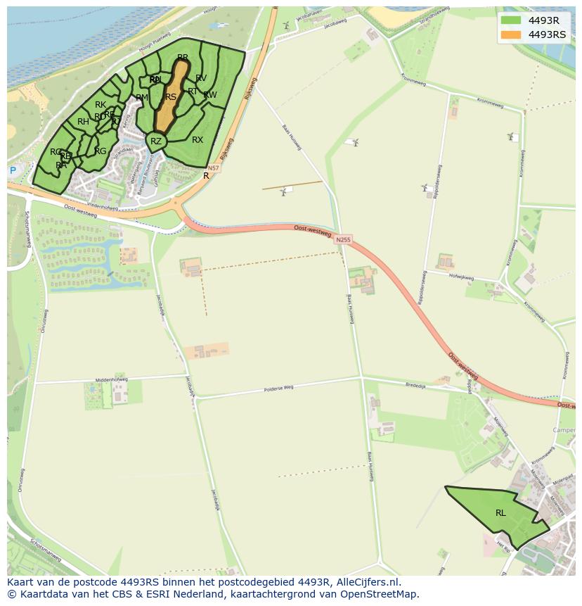 Afbeelding van het postcodegebied 4493 RS op de kaart.