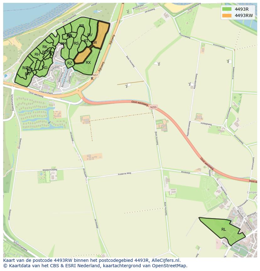 Afbeelding van het postcodegebied 4493 RW op de kaart.
