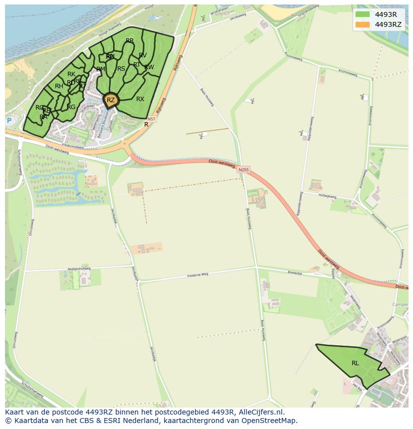 Afbeelding van het postcodegebied 4493 RZ op de kaart.
