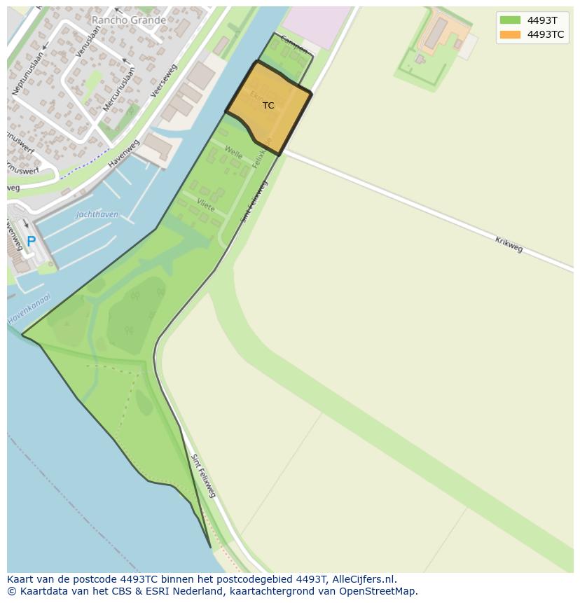Afbeelding van het postcodegebied 4493 TC op de kaart.