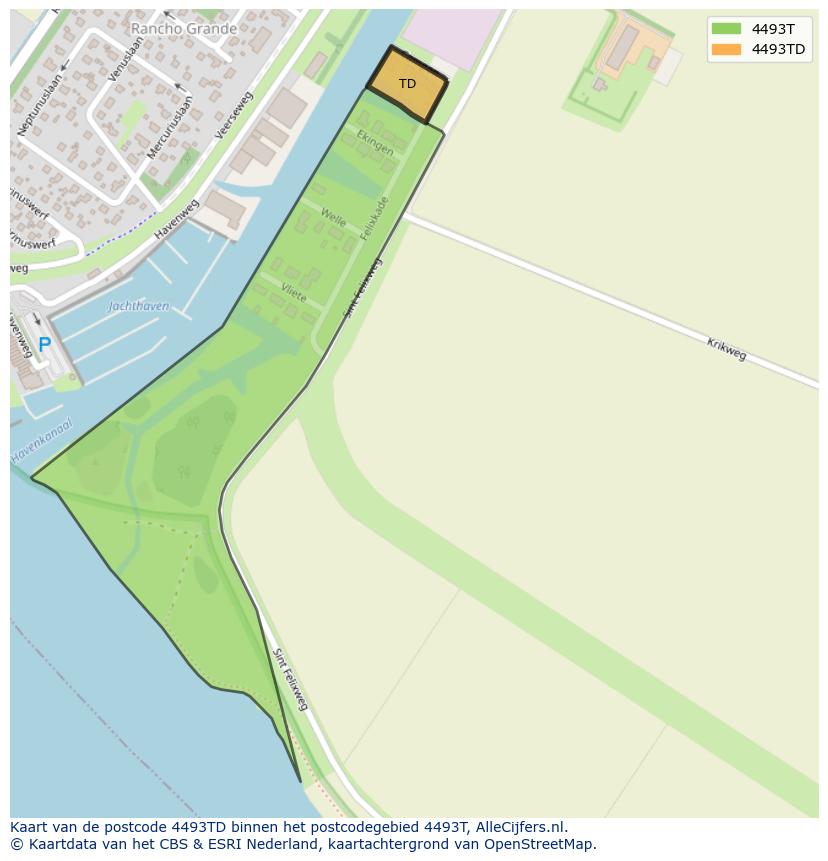Afbeelding van het postcodegebied 4493 TD op de kaart.