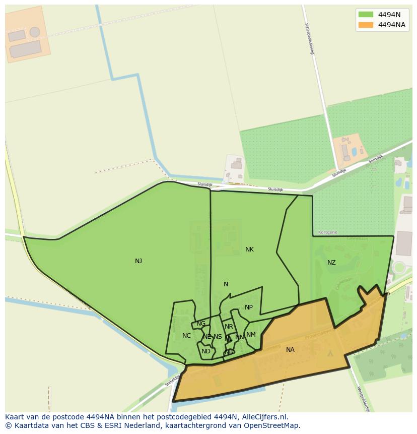 Afbeelding van het postcodegebied 4494 NA op de kaart.