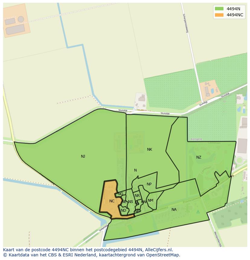 Afbeelding van het postcodegebied 4494 NC op de kaart.
